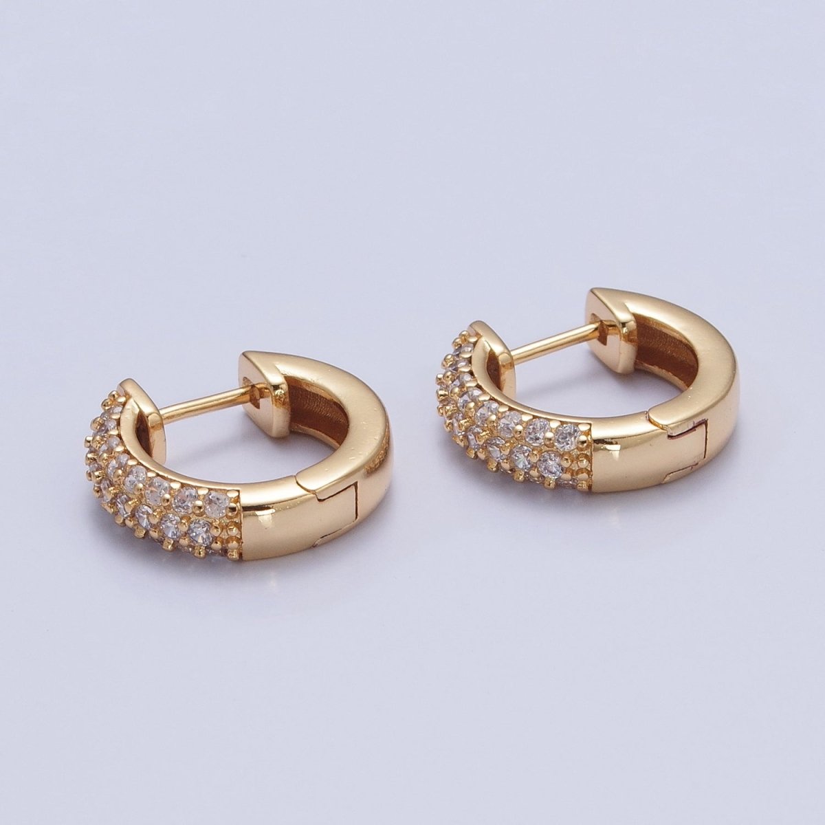 24K Gold Filled Micro Pave Clear CZ Huggie Hoops Earrings, P-360