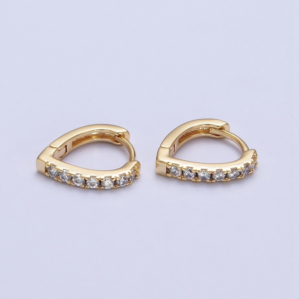 24K Gold Filled Micro Pave Cubic Zirconia 12mm Teadrop Huggie Hoop Earrings T-042