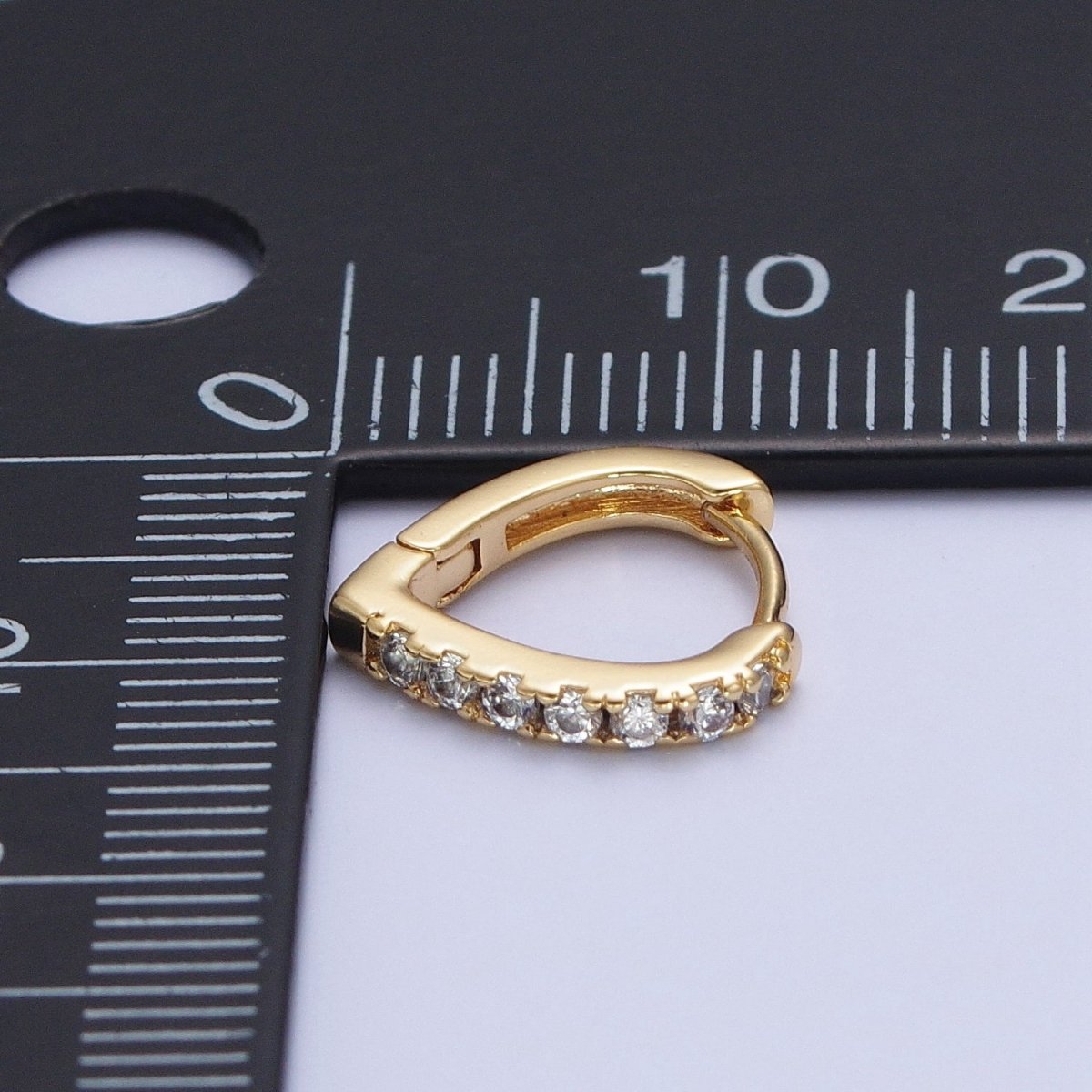 24K Gold Filled Micro Pave Cubic Zirconia 12mm Teadrop Huggie Hoop Earrings T-042