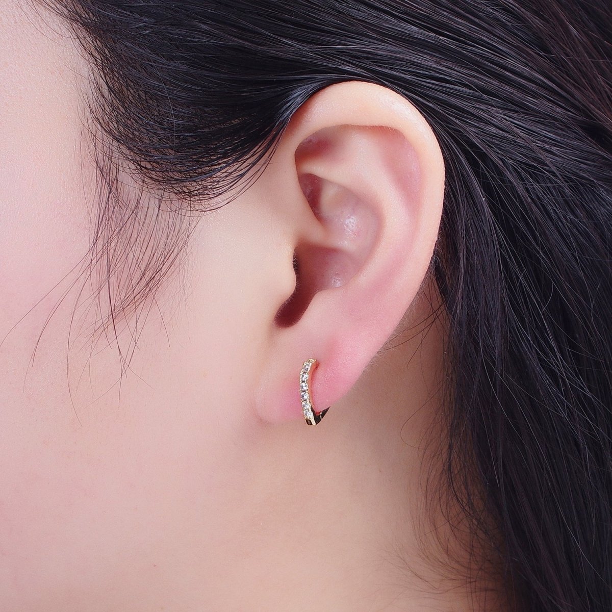 24K Gold Filled Micro Pave Cubic Zirconia 12mm Teadrop Huggie Hoop Earrings T-042