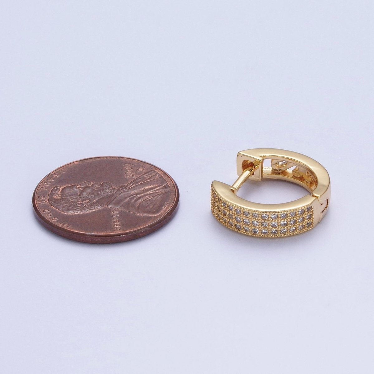 24K Gold Filled Micro Pave Cubic Zirconia 14x15.5mm Huggie Hoop Earrings  T-107