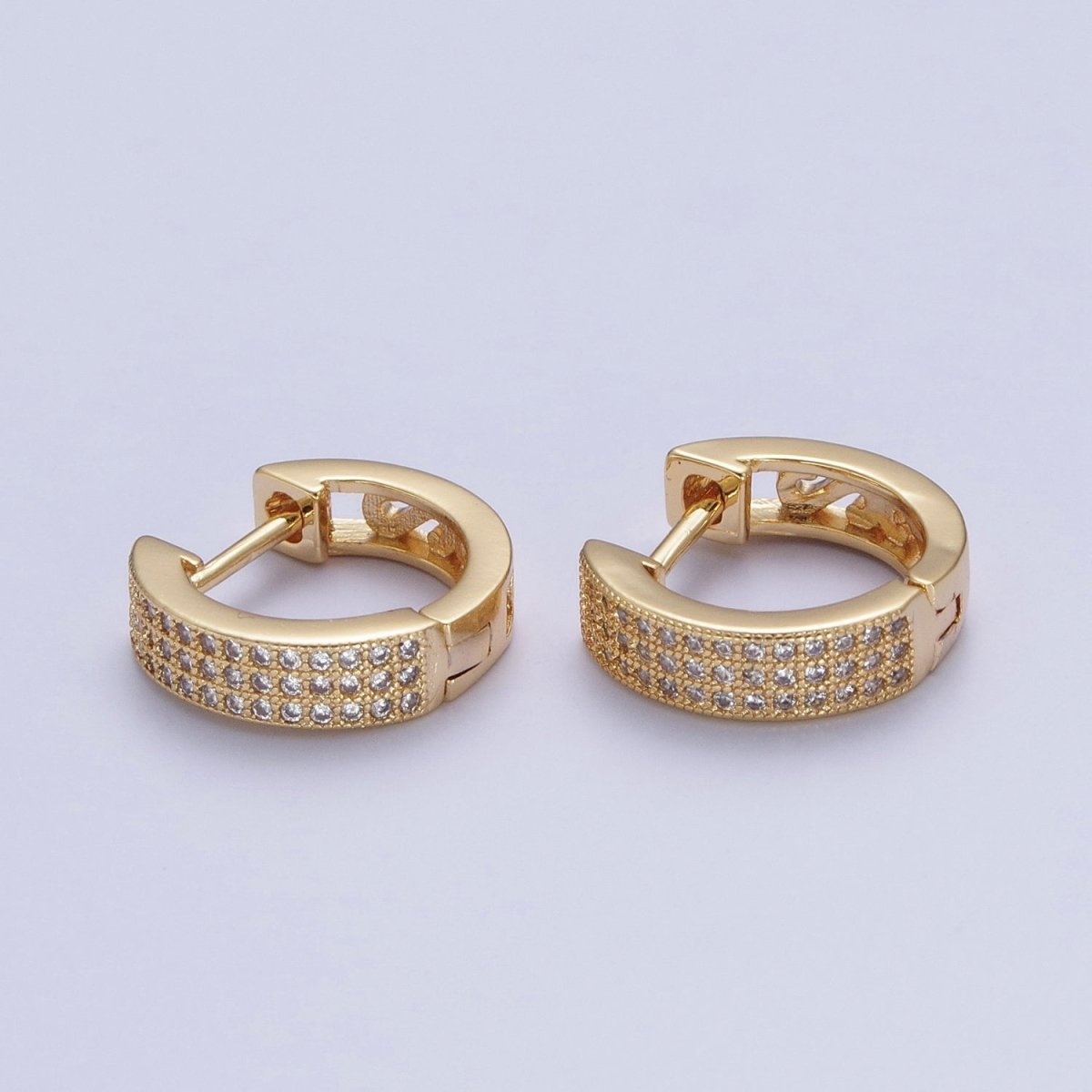 24K Gold Filled Micro Pave Cubic Zirconia 14x15.5mm Huggie Hoop Earrings  T-107