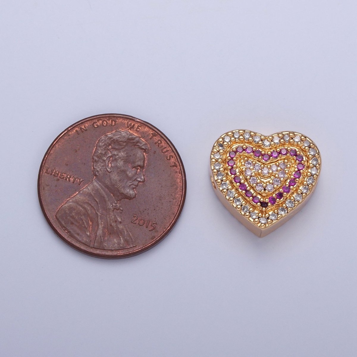 24K Gold Filled Micro Pave Cubic Zirconia Heart Spacer Bead, Multicolor Cubic Zirconia CZ Valentine Love Jewelry Making Component W-898 W-899 W-900 W-901
