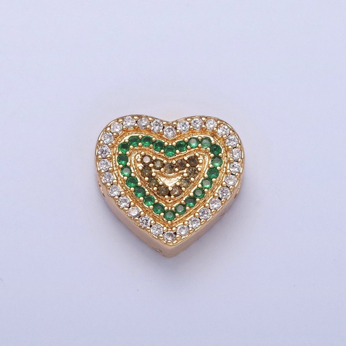 24K Gold Filled Micro Pave Cubic Zirconia Heart Spacer Bead, Multicolor Cubic Zirconia CZ Valentine Love Jewelry Making Component W-898 W-899 W-900 W-901