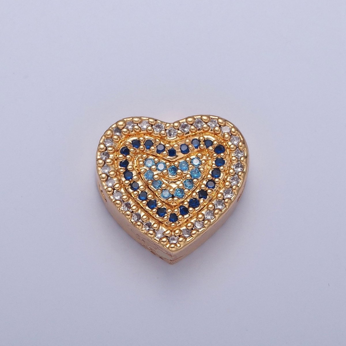 24K Gold Filled Micro Pave Cubic Zirconia Heart Spacer Bead, Multicolor Cubic Zirconia CZ Valentine Love Jewelry Making Component W-898 W-899 W-900 W-901