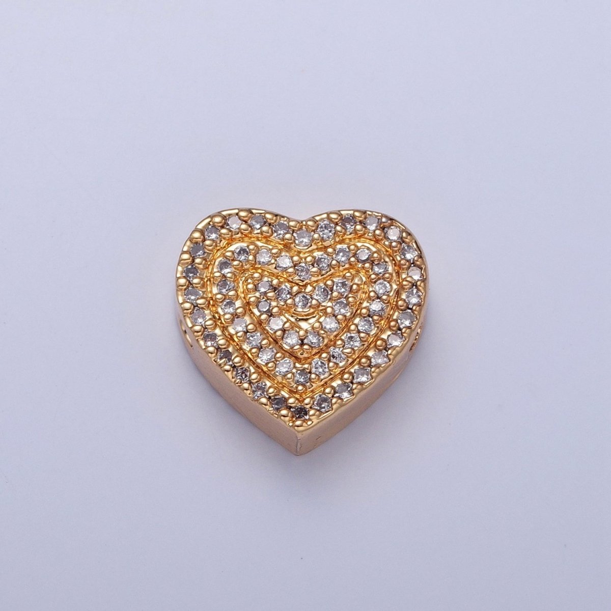 24K Gold Filled Micro Pave Cubic Zirconia Heart Spacer Bead, Multicolor Cubic Zirconia CZ Valentine Love Jewelry Making Component W-898 W-899 W-900 W-901