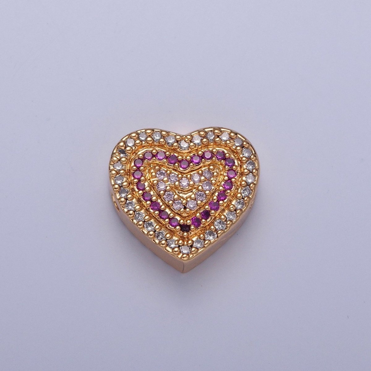24K Gold Filled Micro Pave Cubic Zirconia Heart Spacer Bead, Multicolor Cubic Zirconia CZ Valentine Love Jewelry Making Component W-898 W-899 W-900 W-901