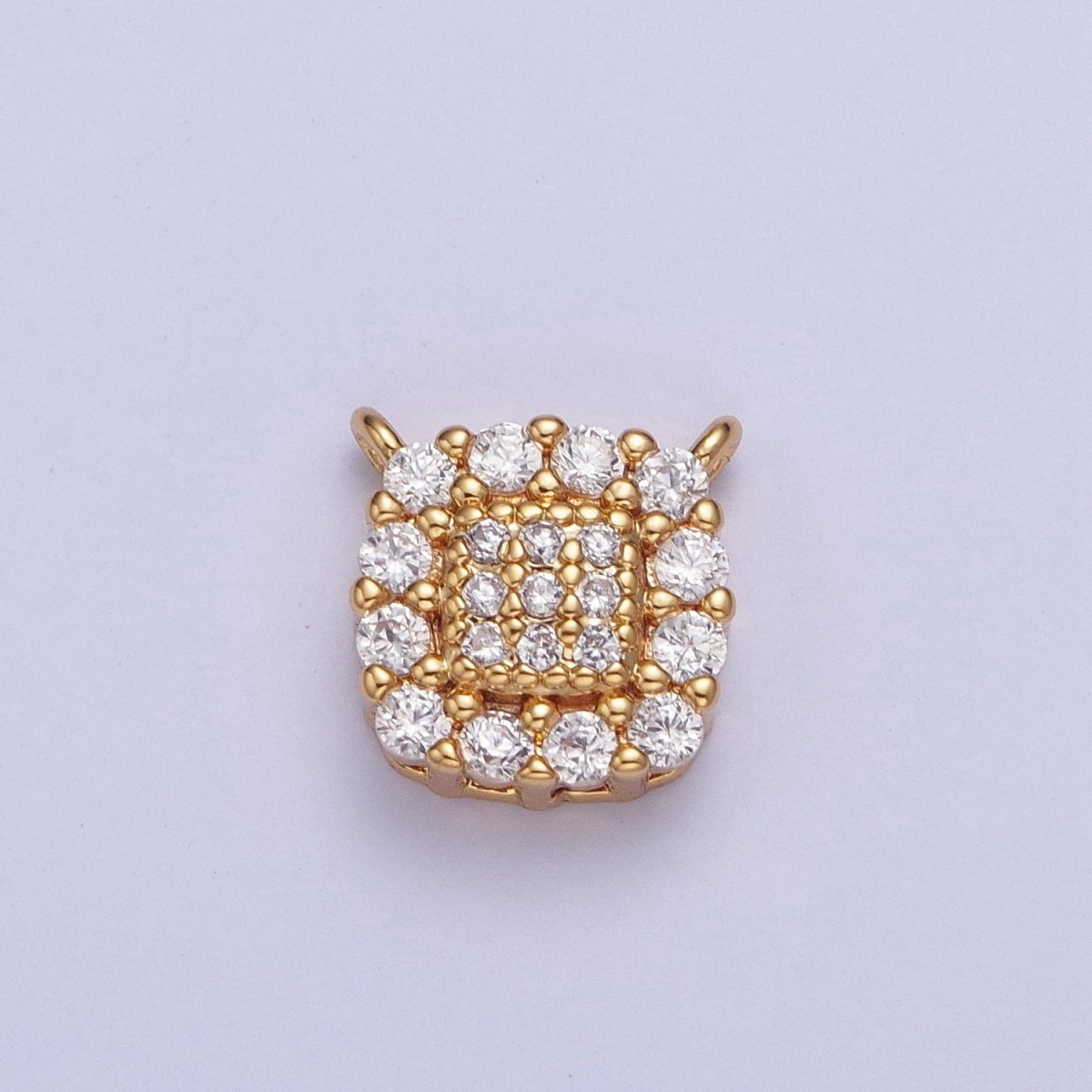 24K Gold Filled Micro Pave Cubic Zirconia Square Connector Charm For Jewelry Making F-605