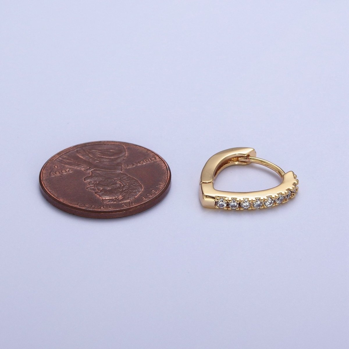 24K Gold Filled Micro Pave Cubic Zirconia Teardrop Triangle Huggie Hoop Earrings T-103