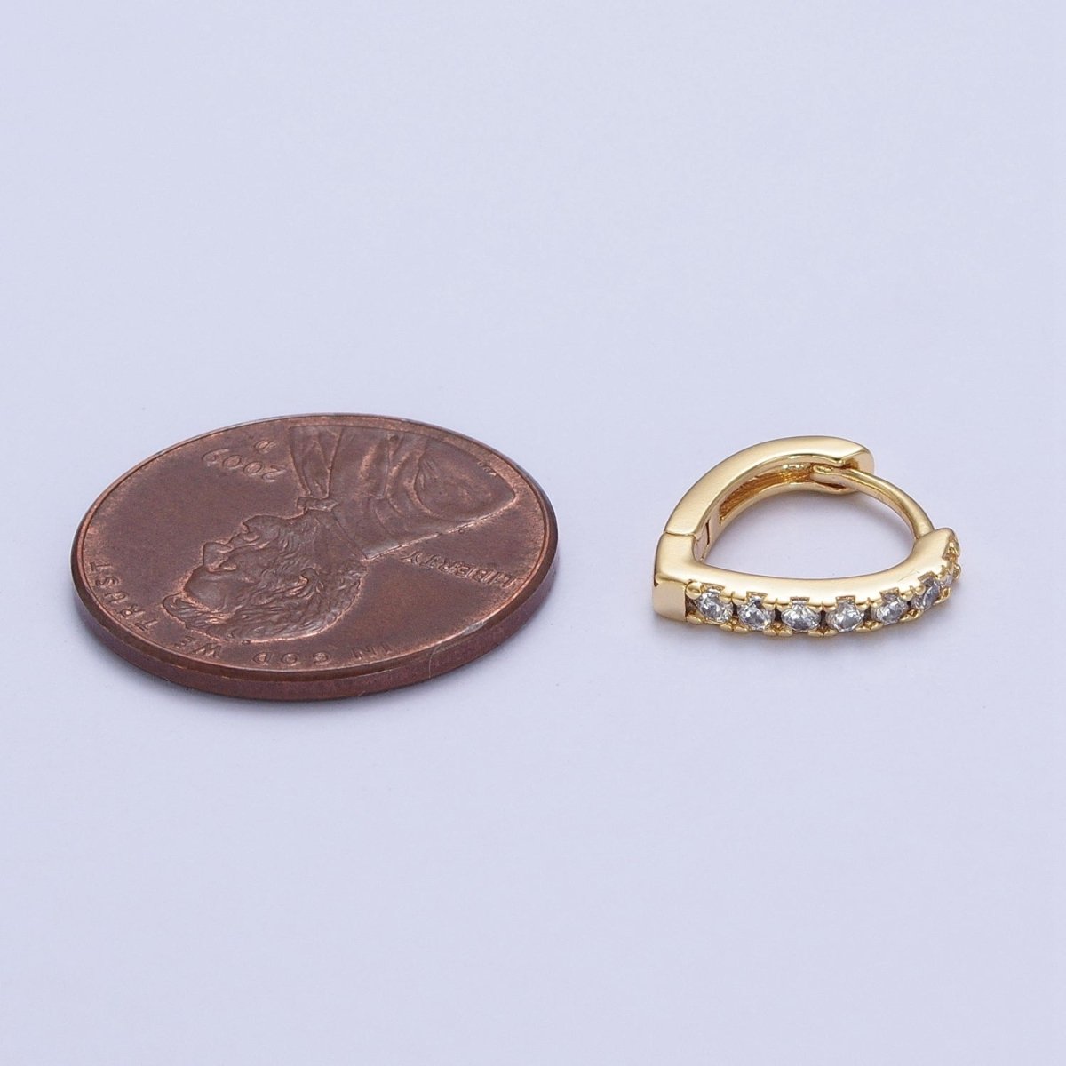24K Gold Filled Micro Pave Cubic Zirconia Teardrop Triangle Huggie Hoop Earrings T-103