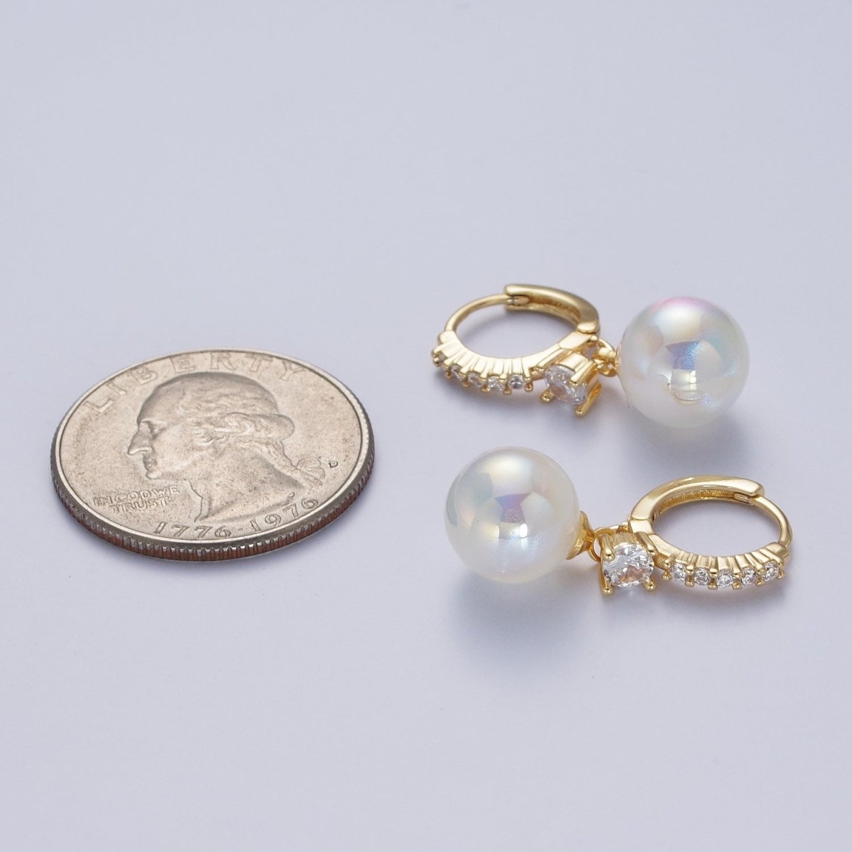 24K Gold Filled Micro Pave CZ Crystal Huggie Small Hoop Earrings with Round AB Color Ball AD-475