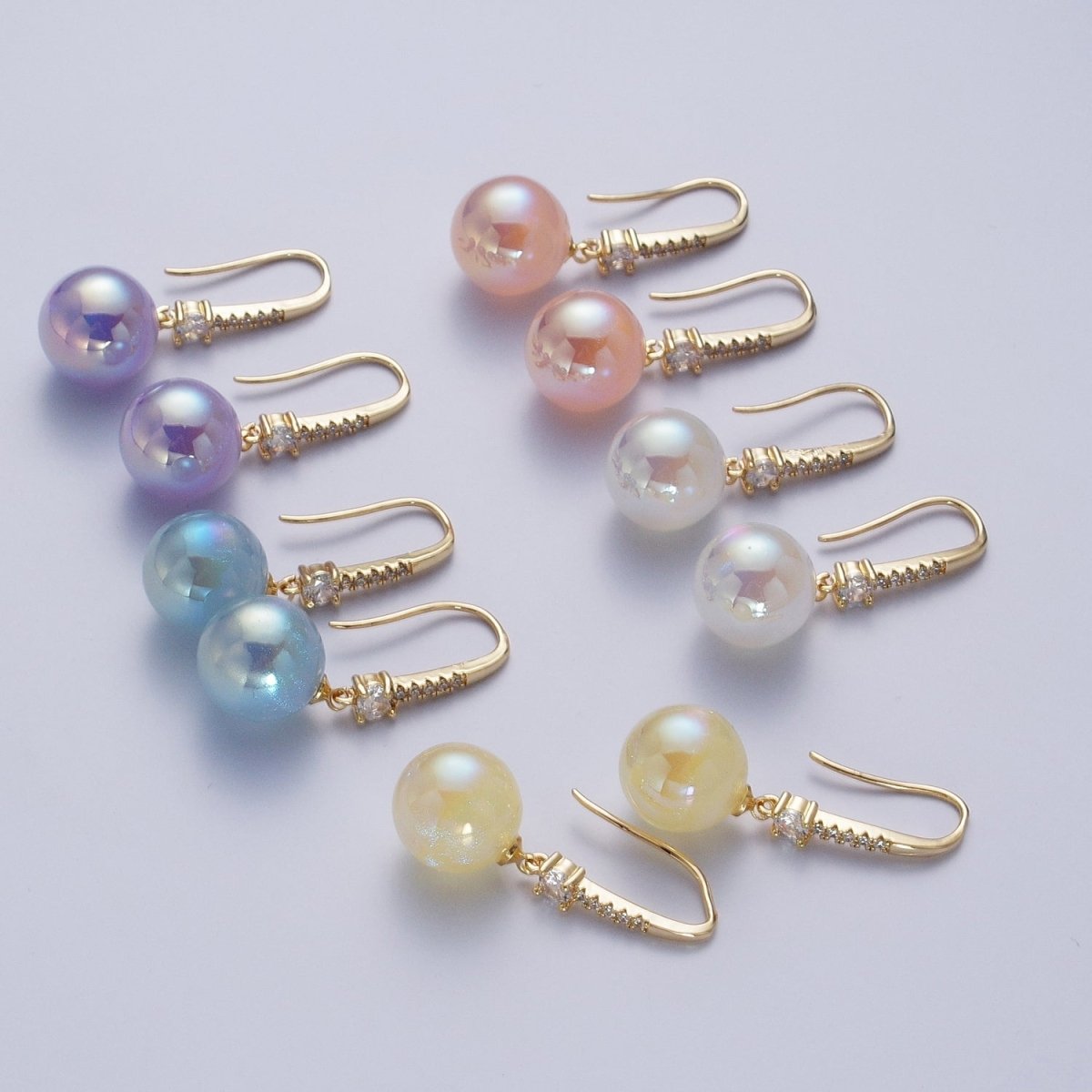 24K Gold Filled Micro Pave CZ Dangle Earrings with Round Ball Pastel AB Color Drop AD-469 AD-470 AD-471