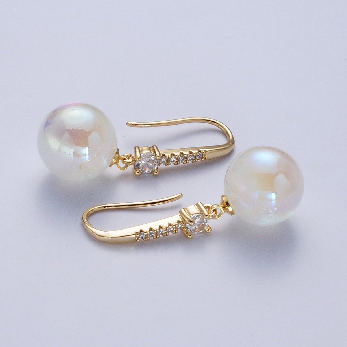24K Gold Filled Micro Pave CZ Dangle Earrings with Round Ball Pastel AB Color Drop AD-469 AD-470 AD-471