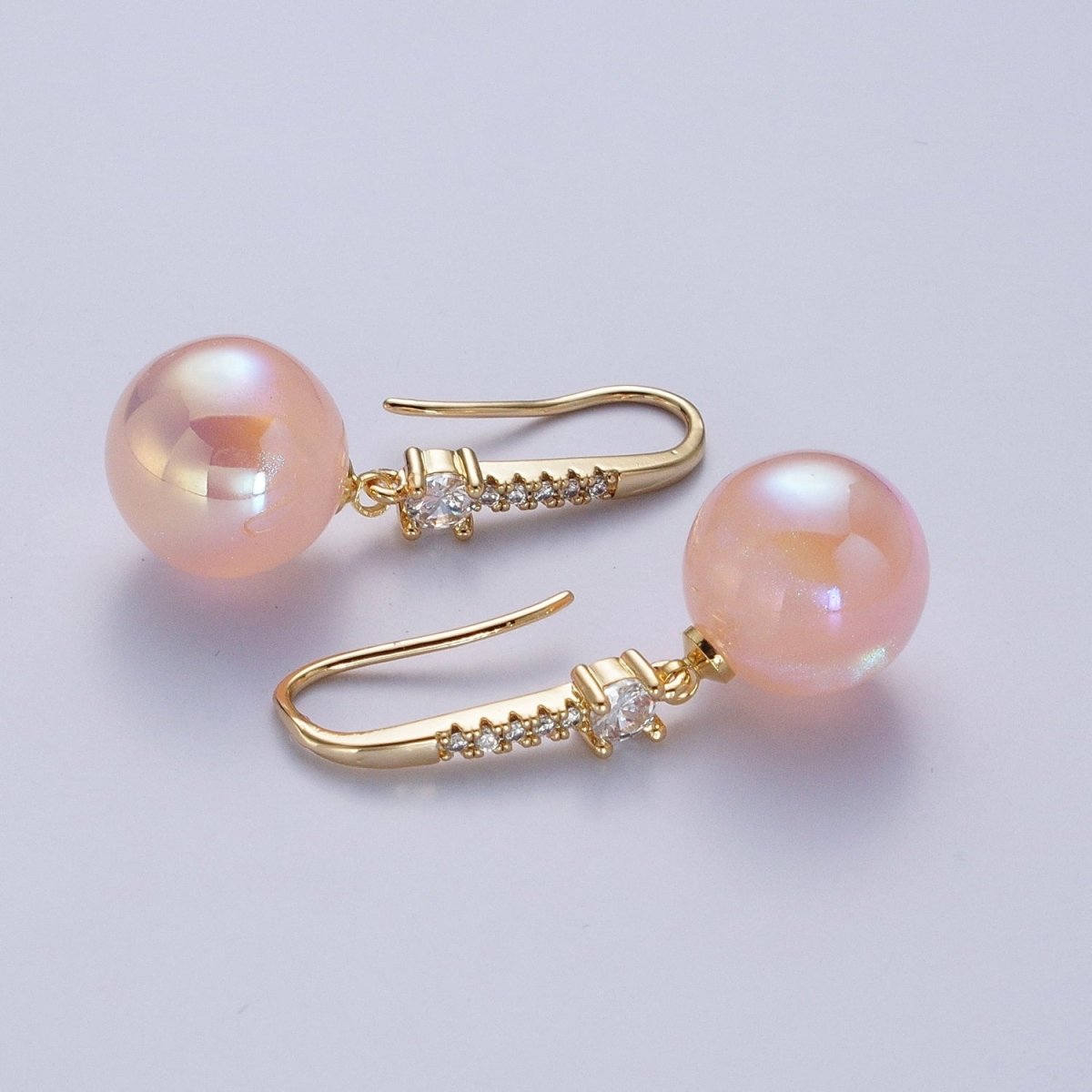 24K Gold Filled Micro Pave CZ Dangle Earrings with Round Ball Pastel AB Color Drop AD-469 AD-470 AD-471