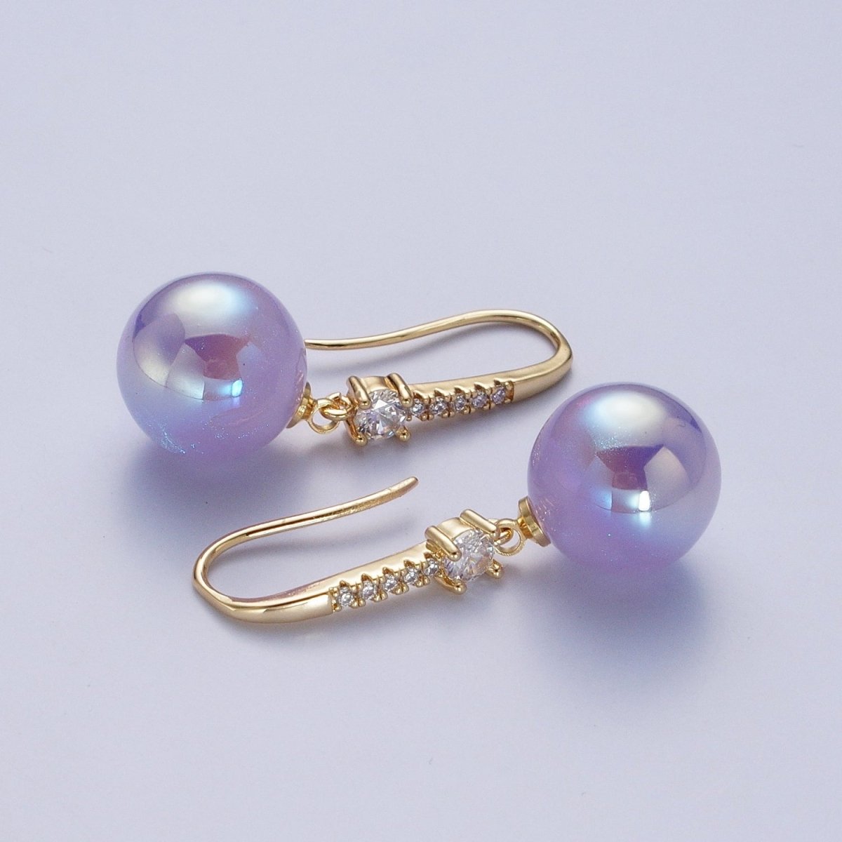 24K Gold Filled Micro Pave CZ Dangle Earrings with Round Ball Pastel AB Color Drop AD-469 AD-470 AD-471