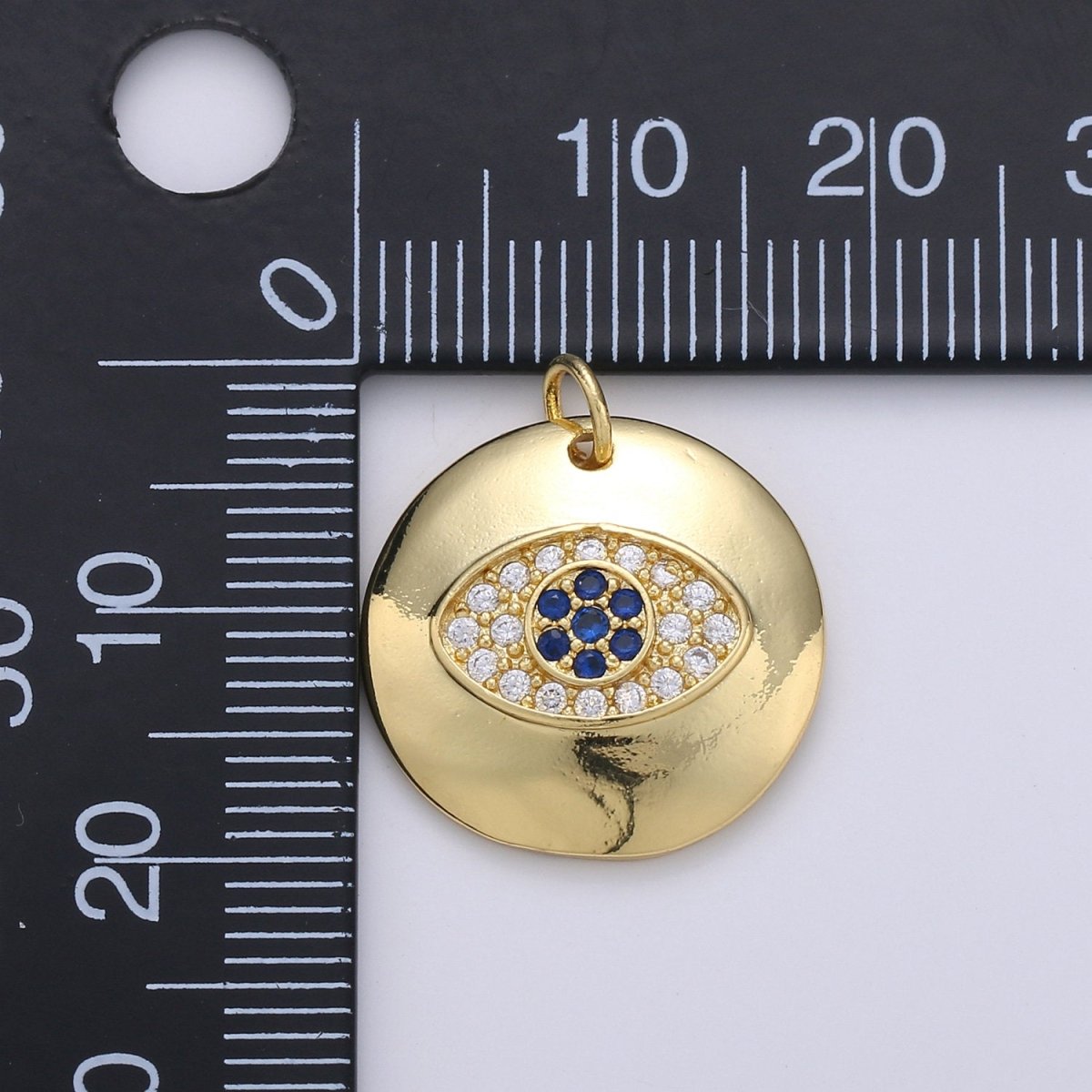 24k Gold Filled Micro Pave CZ Evil Eye Pendant Charm, Blue Eye of Ra Micro Pave CZ Pendant Charm, For Amulet Protection Jewelry D-244