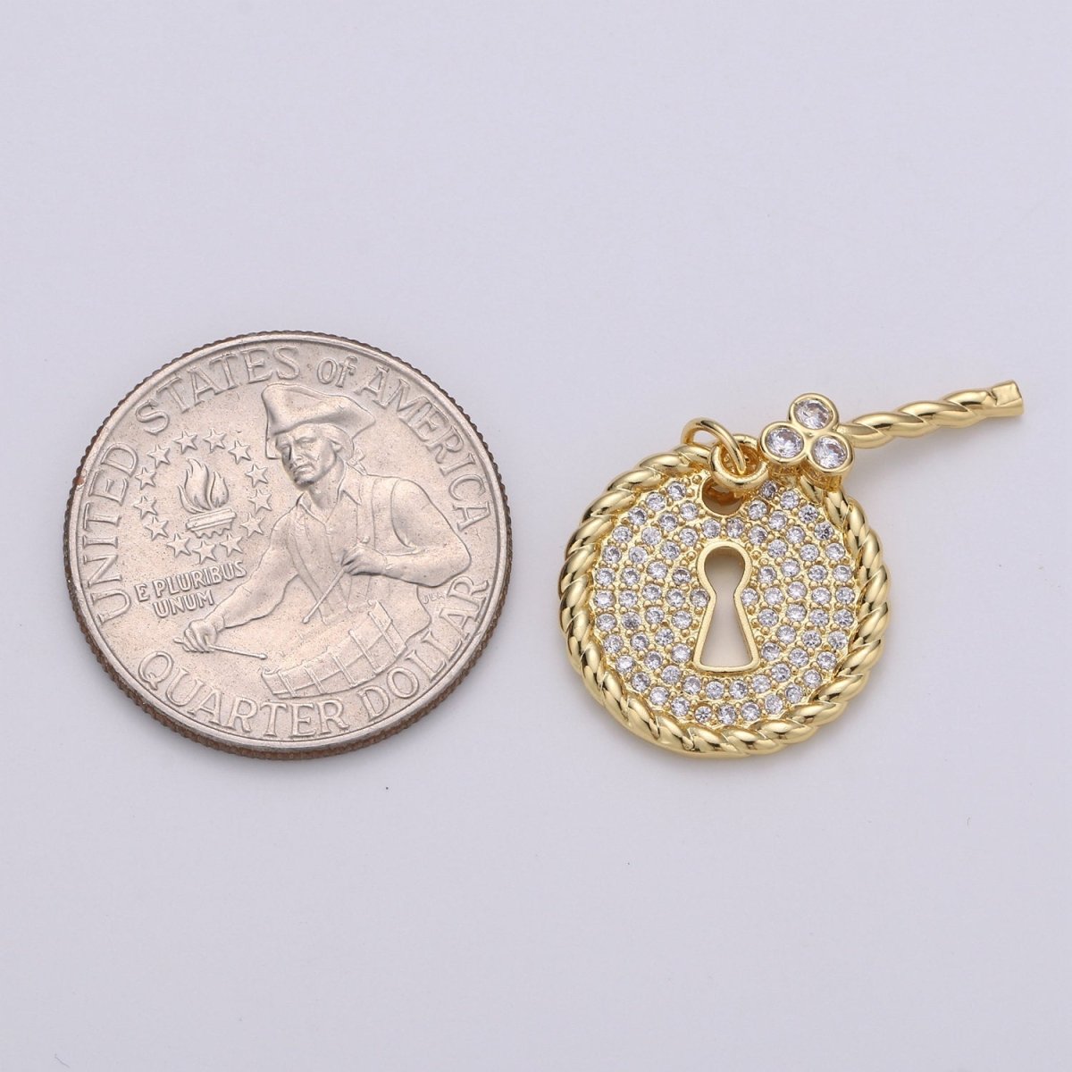 24k Gold Filled Micro Pave CZ Heart Key Pendant Charm, Micro Pave CZ Key Pendant Charm, Gold Filled Lock Pendant, For DIY Jewelry D-362