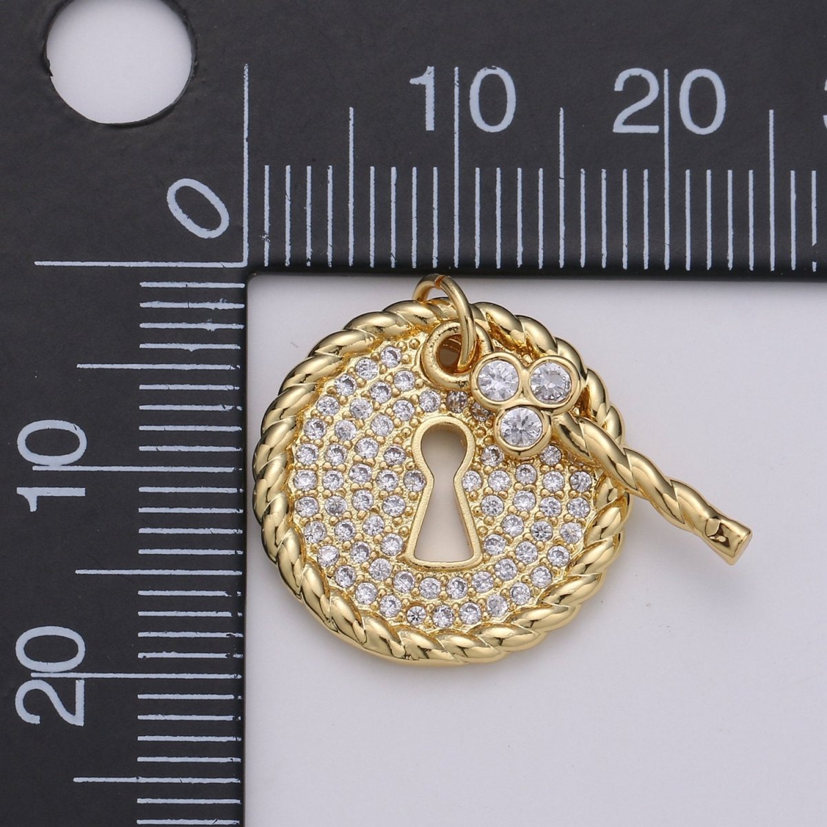 24k Gold Filled Micro Pave CZ Heart Key Pendant Charm, Micro Pave CZ Key Pendant Charm, Gold Filled Lock Pendant, For DIY Jewelry D-362
