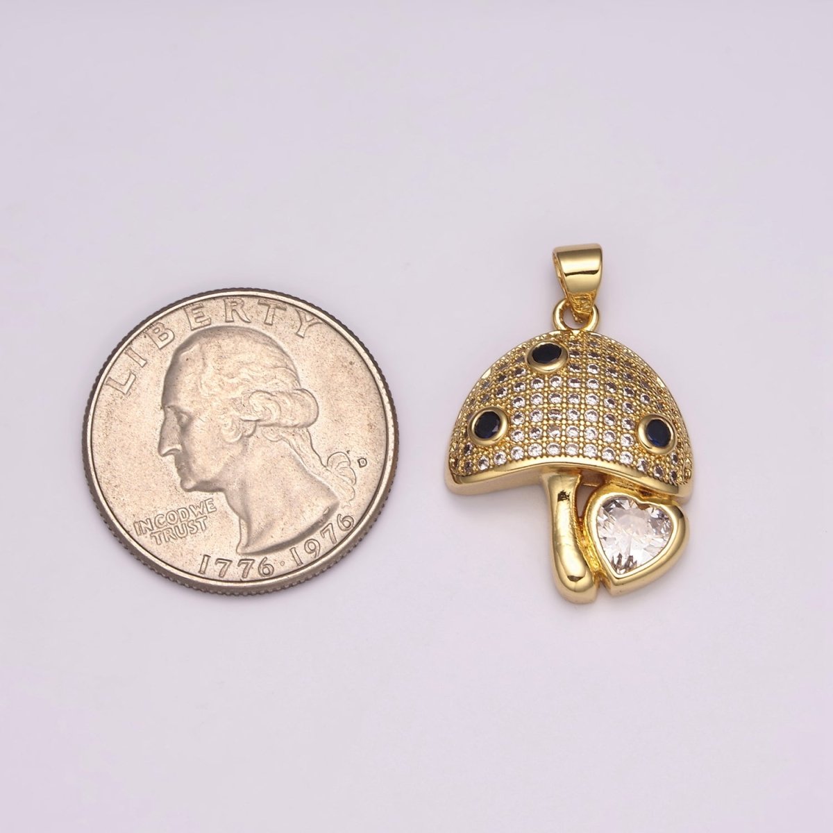 24K Gold Filled Micro Pave CZ Mushroom Pendant Charm Dainty CZ Magic Mushroom Pendant Charm Add on Pendant N-1484