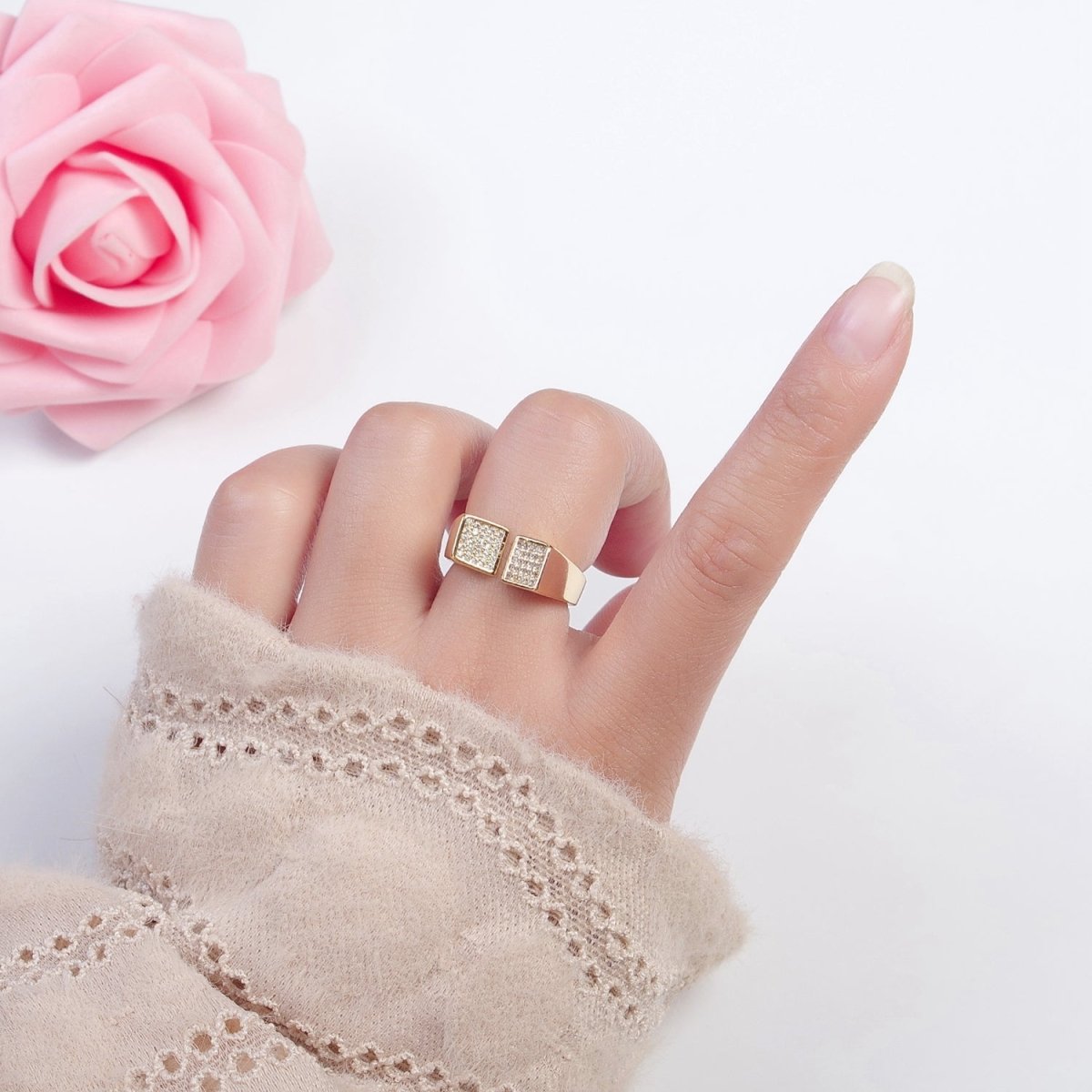 24k Gold Filled Micro Pave CZ Open Ring in Silver & Gold O-2268 O-2269
