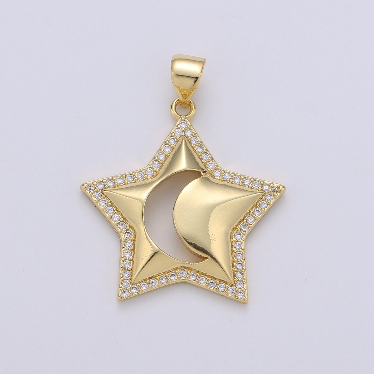24k Gold Filled Micro Pave CZ Star Pendant Charm, Crescent moon Pendant Charm, Gold Filled Celestial Pendant, For DIY Jewelry Making I-725
