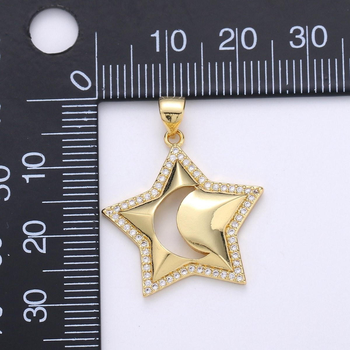 24k Gold Filled Micro Pave CZ Star Pendant Charm, Crescent moon Pendant Charm, Gold Filled Celestial Pendant, For DIY Jewelry Making I-725