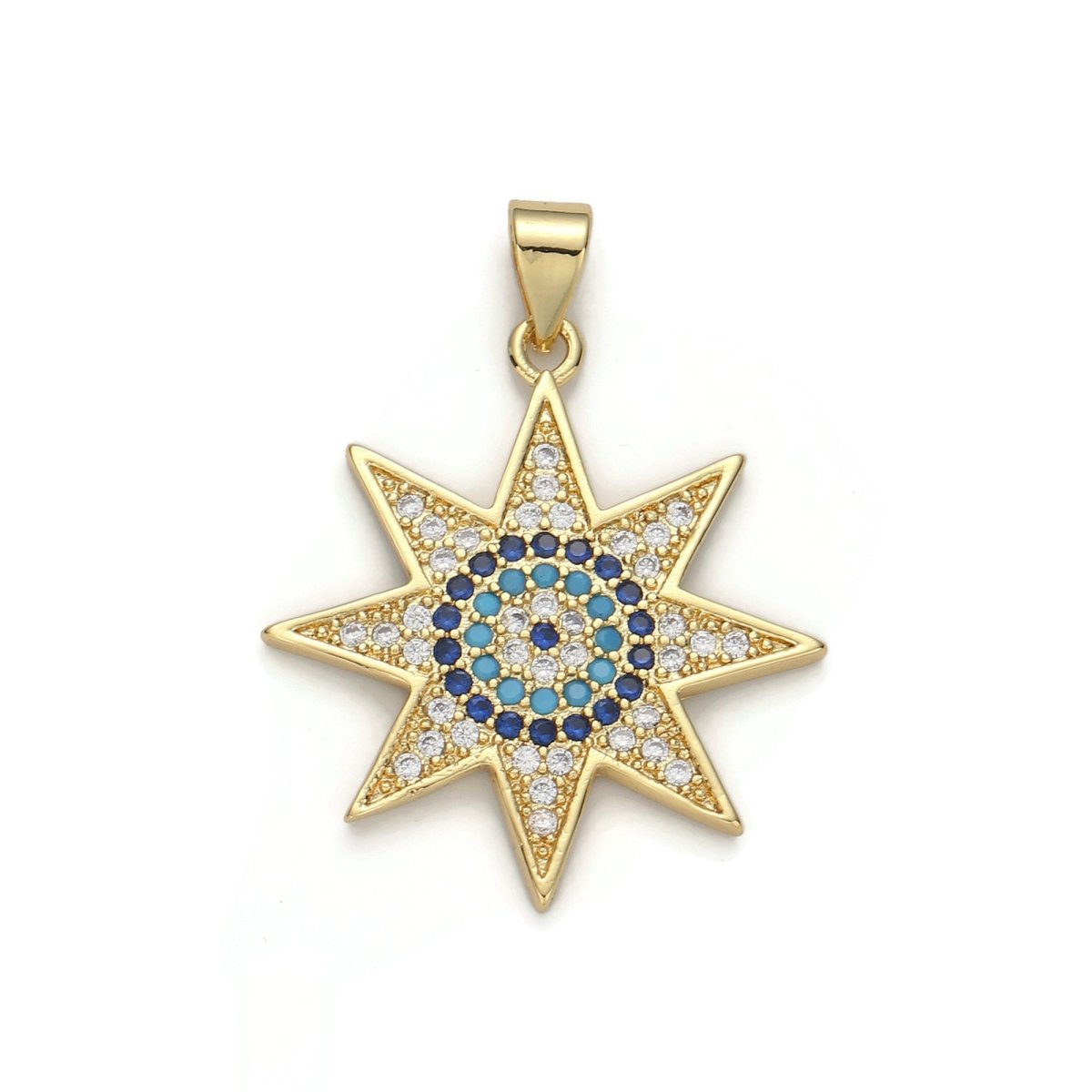 24k Gold Filled Micro Pave CZ Star Solar Pendant Charm, Micro Pave CZ Star Solar Pendant Charm, For DIY Jewelry I-623
