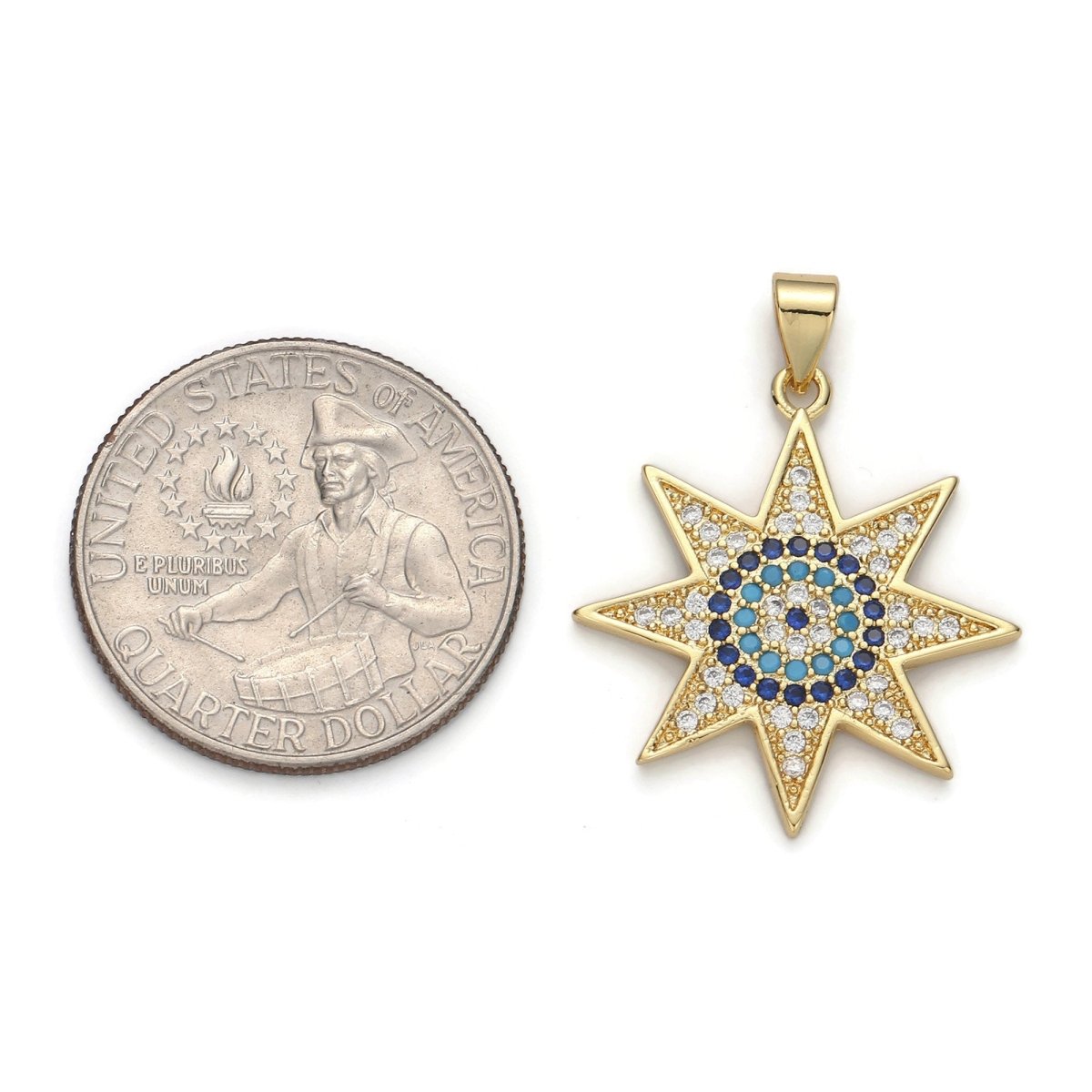 24k Gold Filled Micro Pave CZ Star Solar Pendant Charm, Micro Pave CZ Star Solar Pendant Charm, For DIY Jewelry I-623