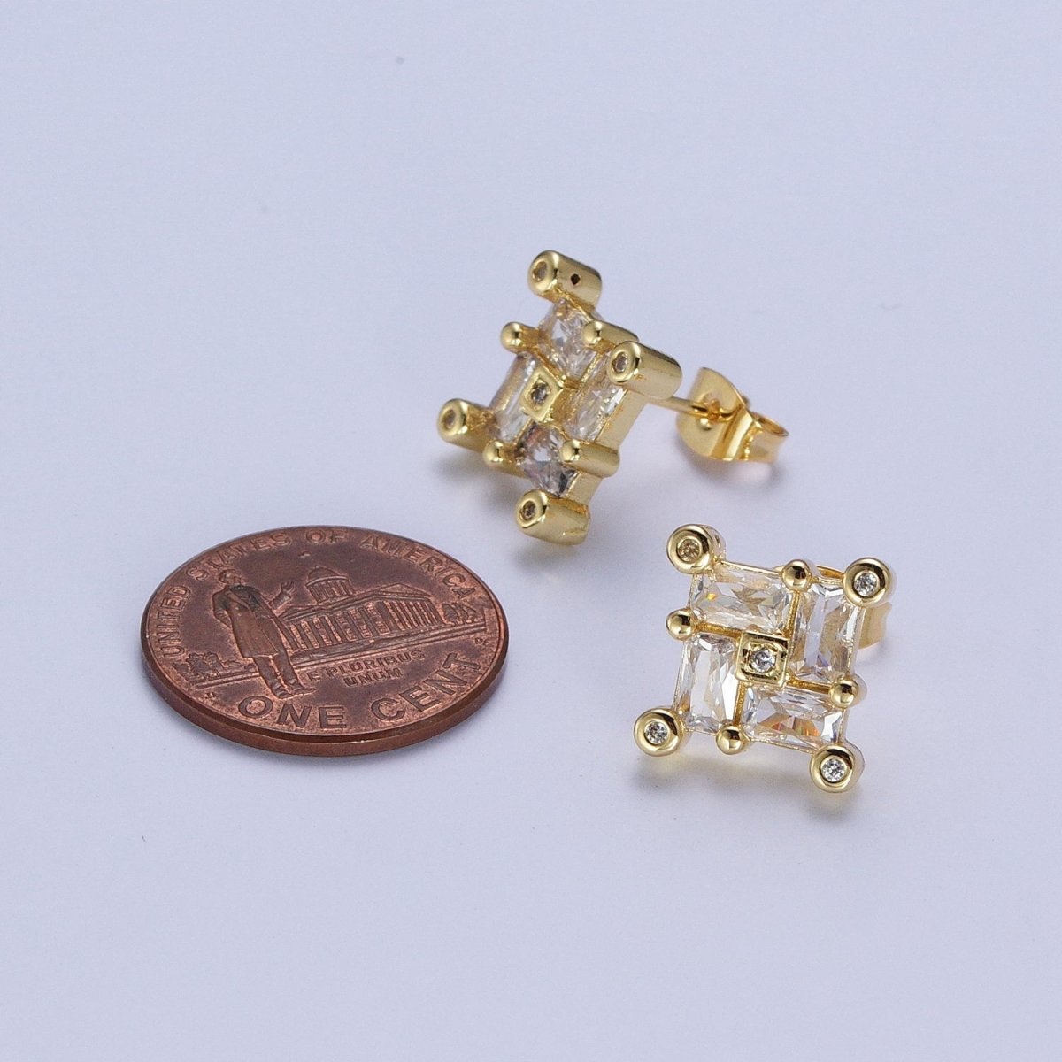24K Gold Filled Micro Pave CZ Stud Earrings Baguette Colorful Cubic Zirconia Earrings Q-051 Q-053 Q-057