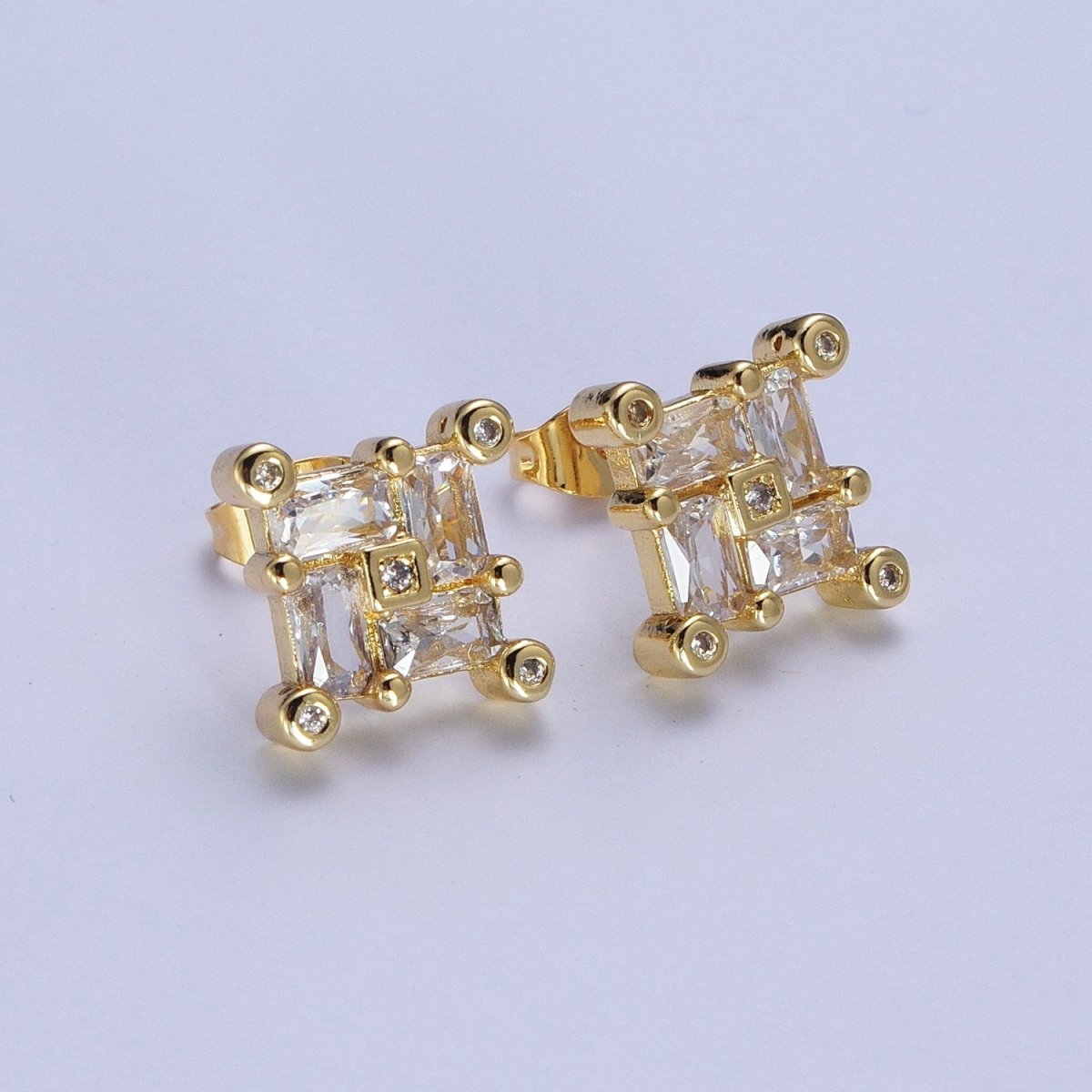 24K Gold Filled Micro Pave CZ Stud Earrings Baguette Colorful Cubic Zirconia Earrings Q-051 Q-053 Q-057