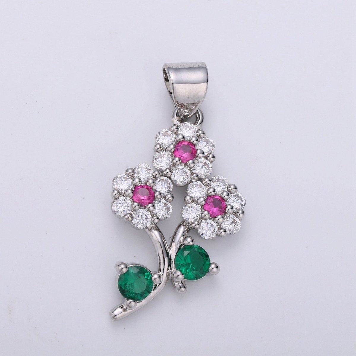 24K Gold Filled Micro Pave Flower Charm, Silver Small Cubic Flower Charm Multi Color Pendant for necklace earring bracelet Component I-601 I-602