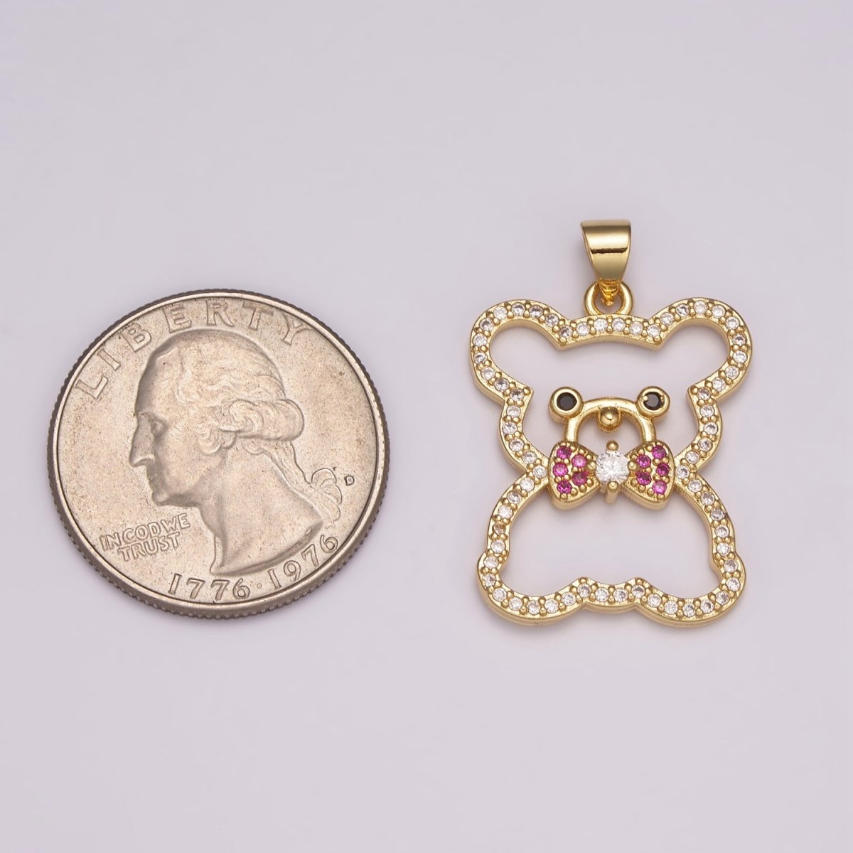 24K Gold Filled Micro Pave Gold Bear Charm Teddy Bear Charm Necklace Pendant / Keychain / Earrings / Kids Crafts N-1486