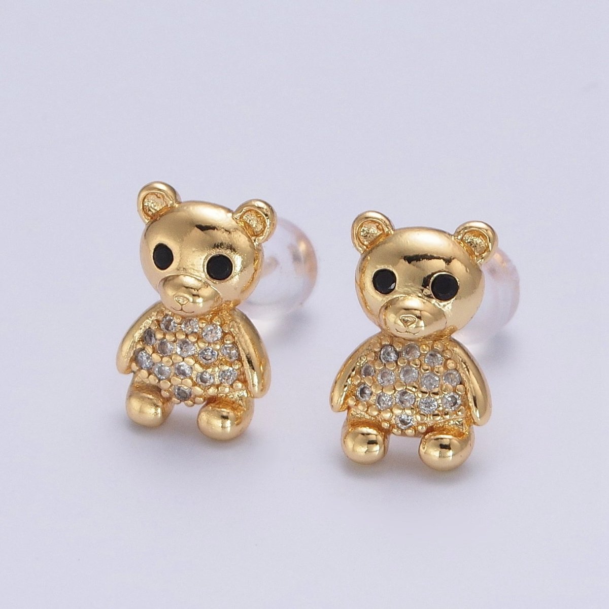 24K Gold Filled Micro Pave Gold Teddy Bear Stud Earrings P-320