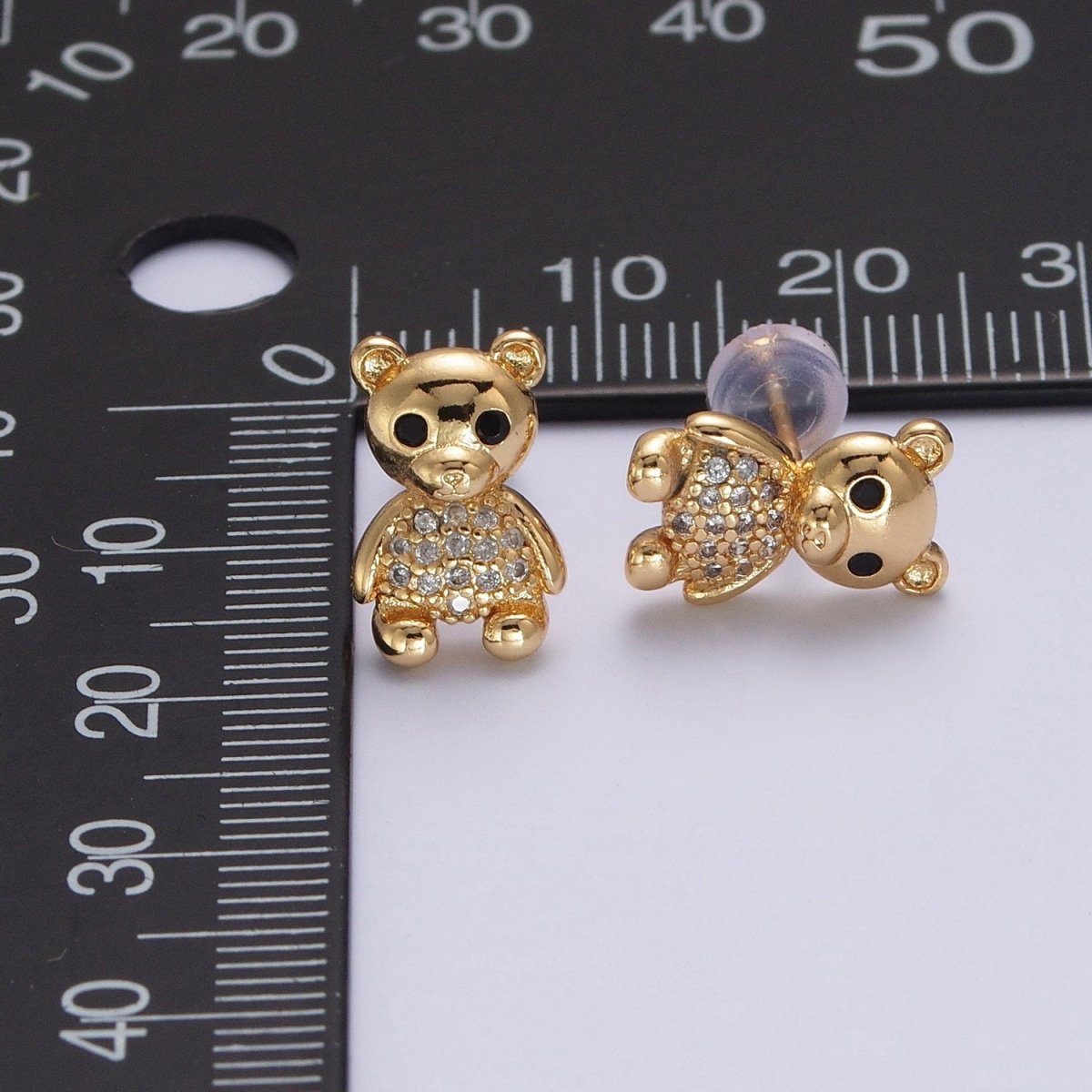 24K Gold Filled Micro Pave Gold Teddy Bear Stud Earrings P-320