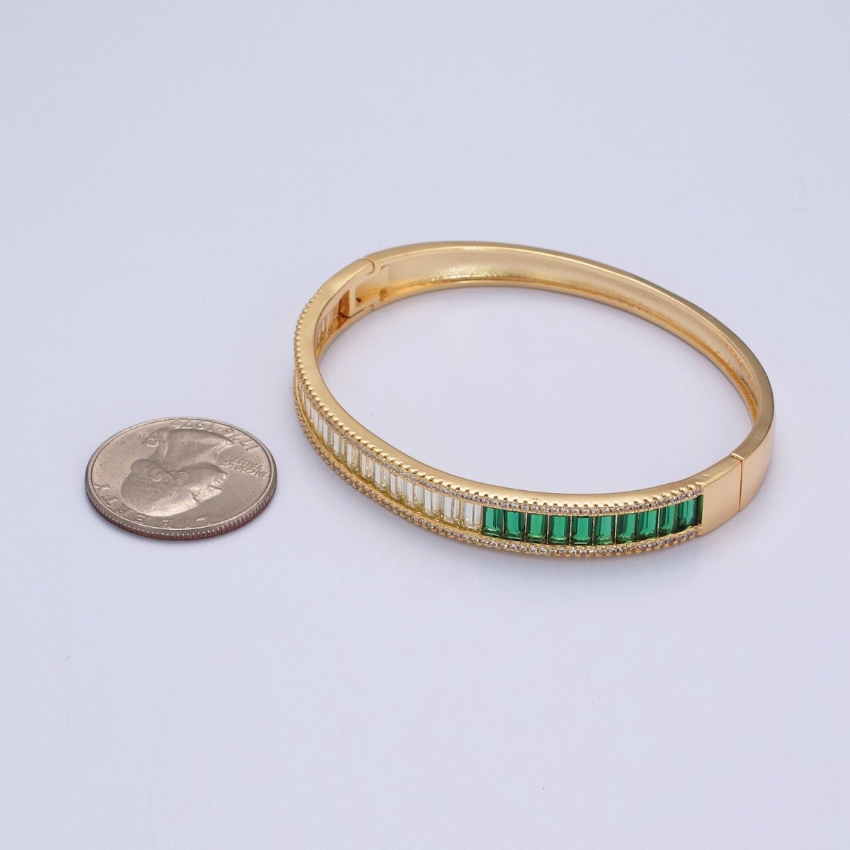 24K Gold Filled Micro Pave Gradient Green Baguette Bangle Bracelet | WA-1012 WA-1013 Clearance Pricing