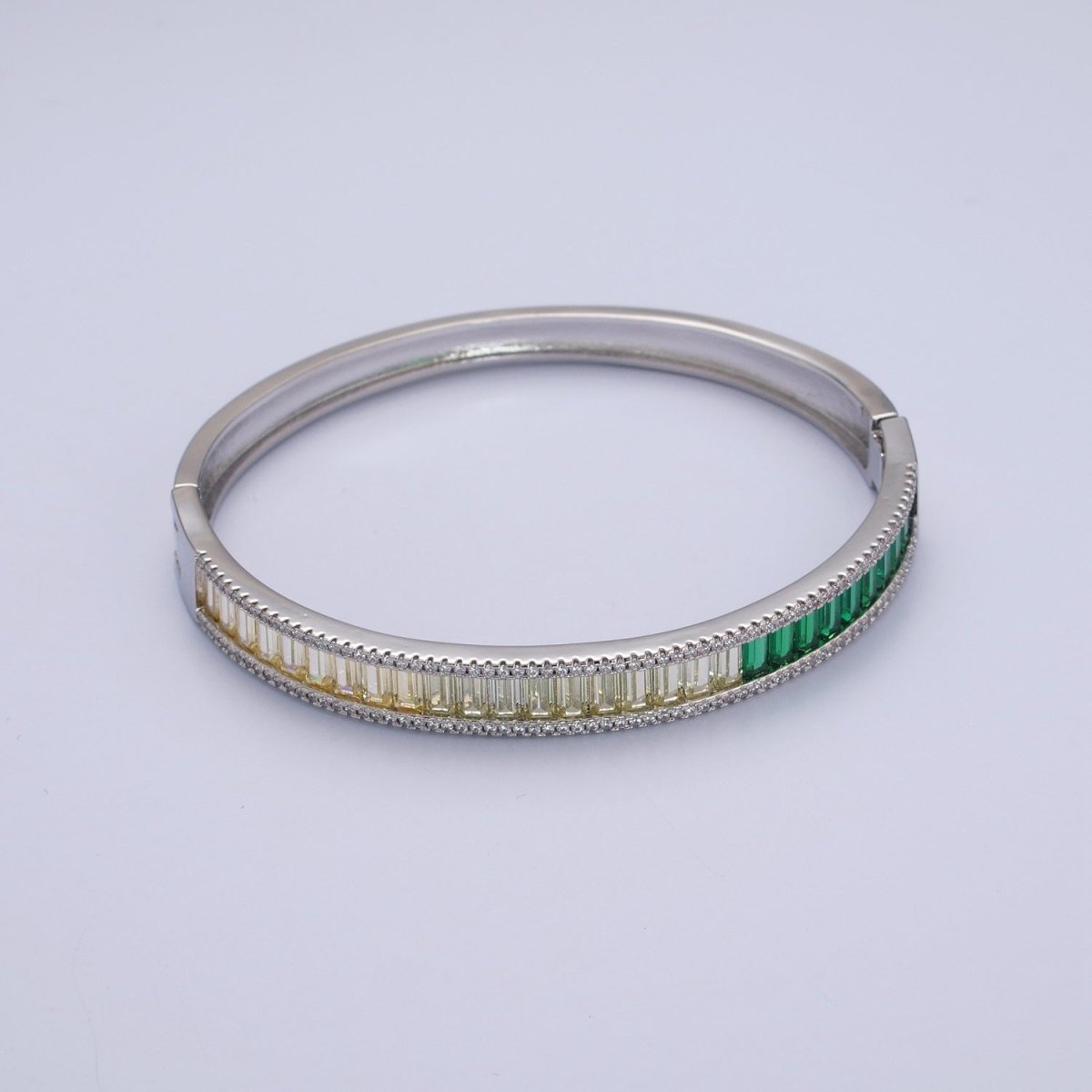 24K Gold Filled Micro Pave Gradient Green Baguette Bangle Bracelet | WA-1012 WA-1013 Clearance Pricing
