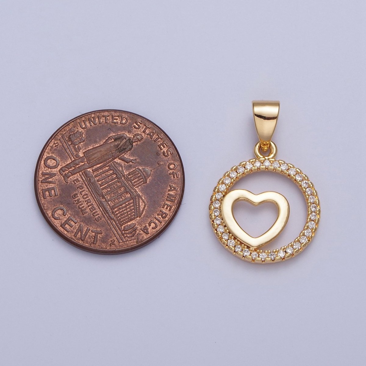 24K Gold Filled Micro Pave Heart Love Round Open Medallion Pendant For Jewelry Making X-448
