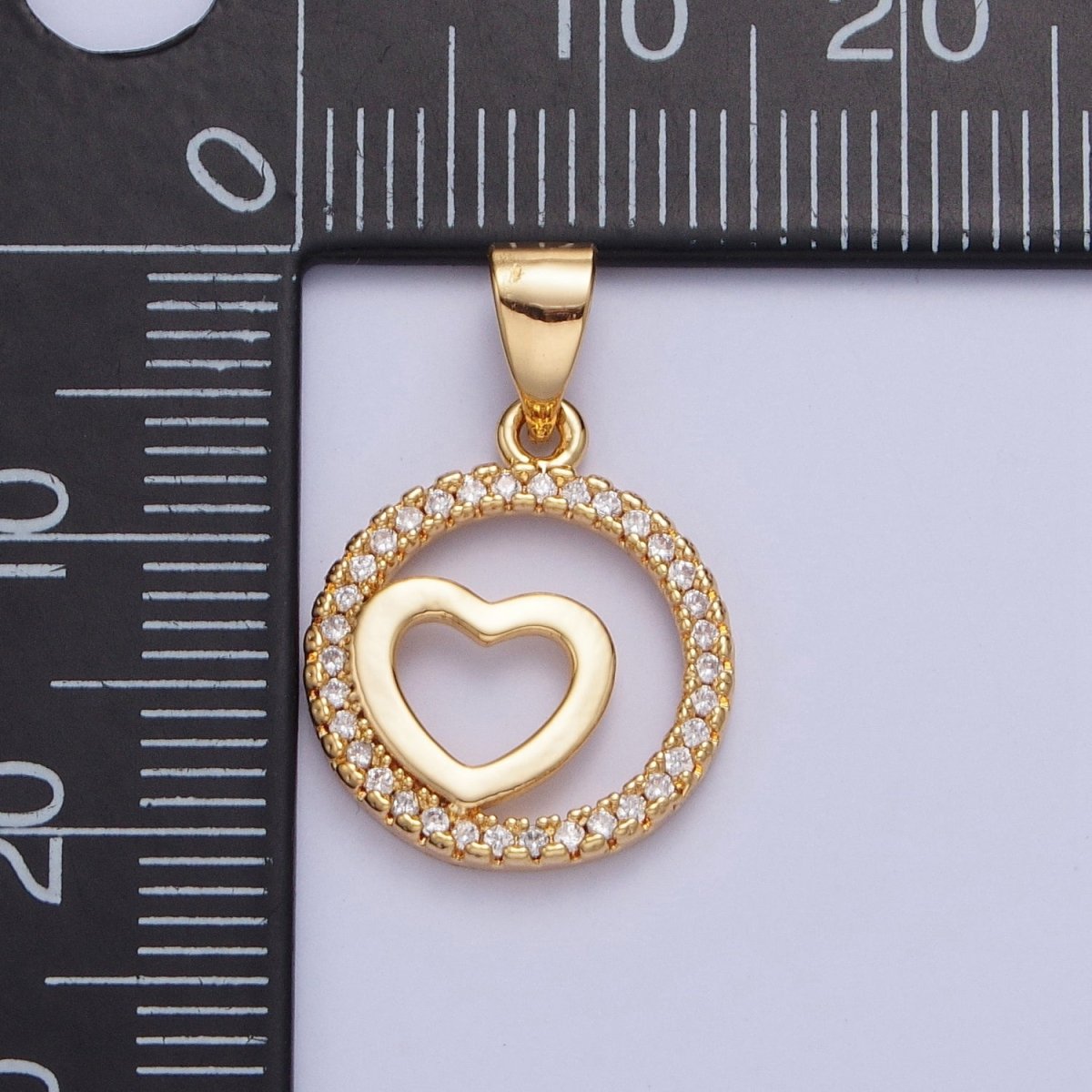 24K Gold Filled Micro Pave Heart Love Round Open Medallion Pendant For Jewelry Making X-448