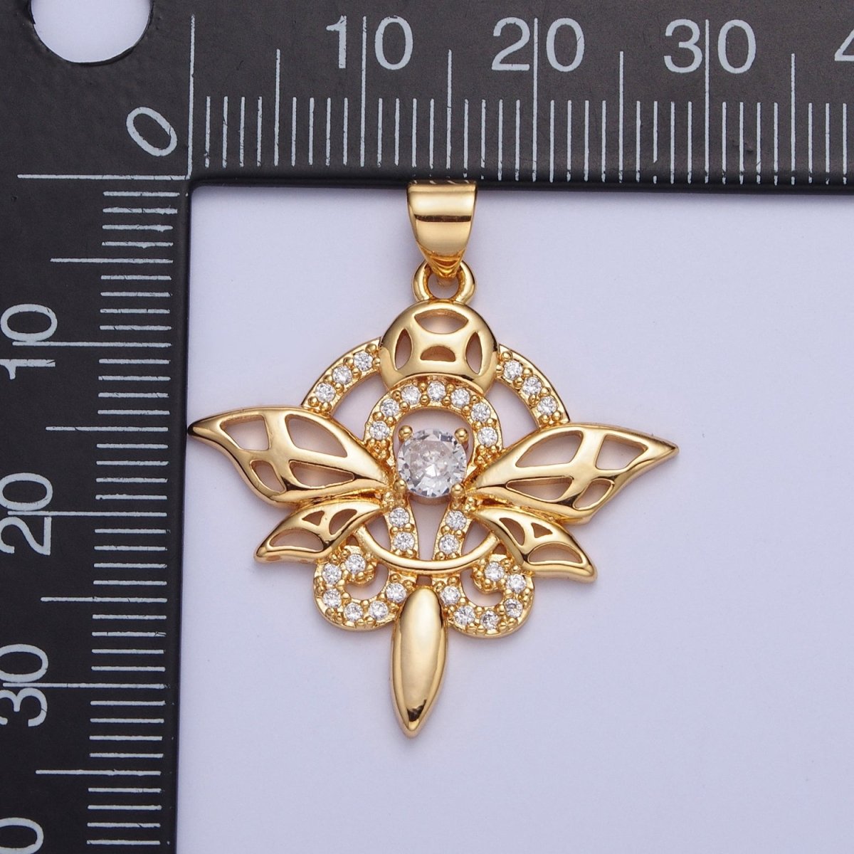 24K Gold Filled Micro Pave Insect Dragonfly Butterfly Pendant For Jewelry Making X-442