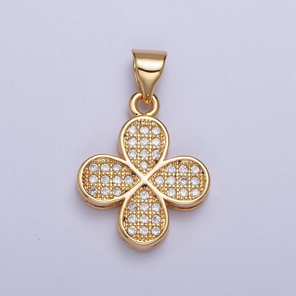24K Gold Filled Micro Pave Leaf Four Leaf Clover Plant Pendant For Jewelry Making X-444