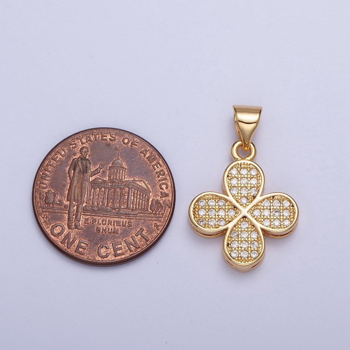 24K Gold Filled Micro Pave Leaf Four Leaf Clover Plant Pendant For Jewelry Making X-444