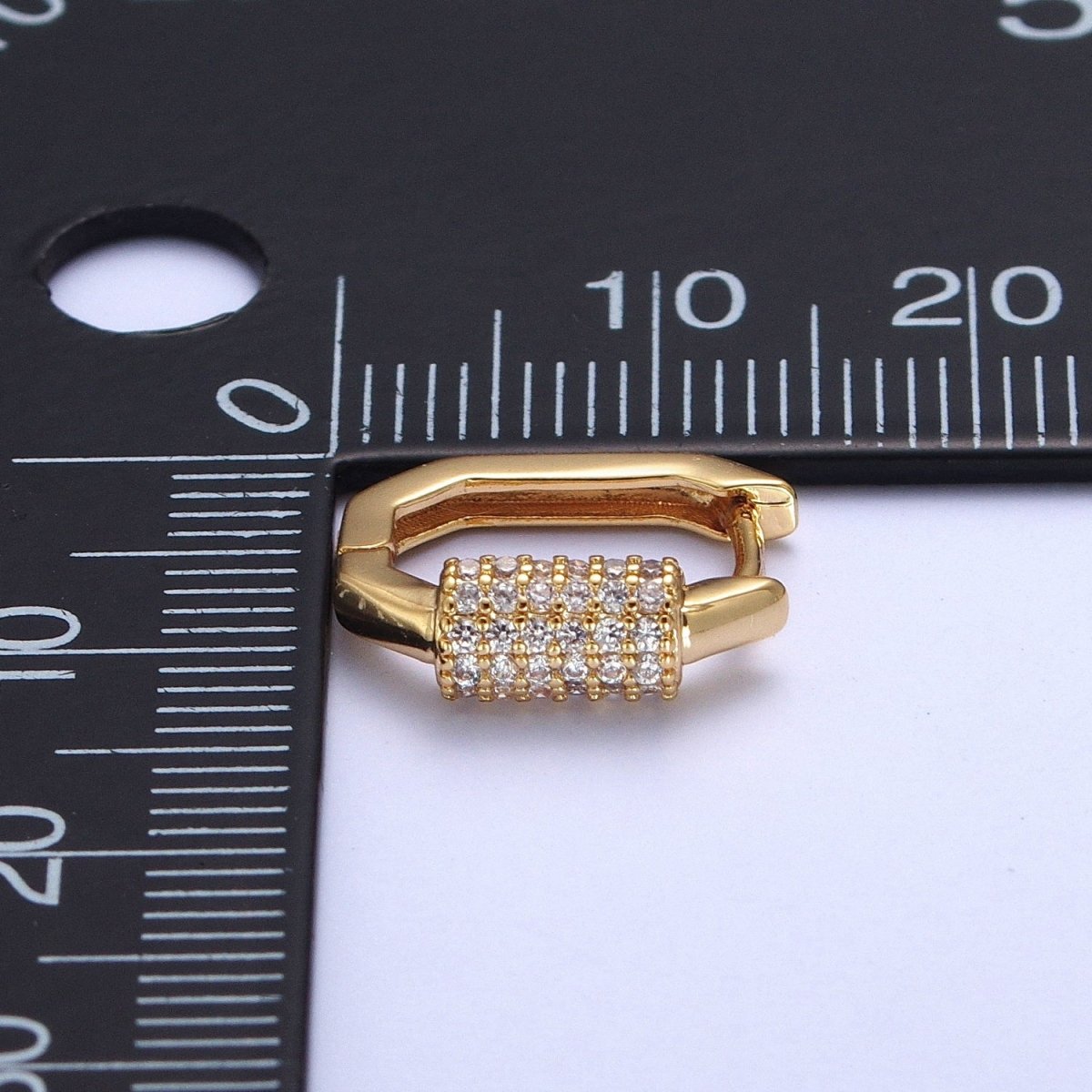 24K Gold Filled Micro Pave Long Oval Hexagonal Huggie Hoop T-033