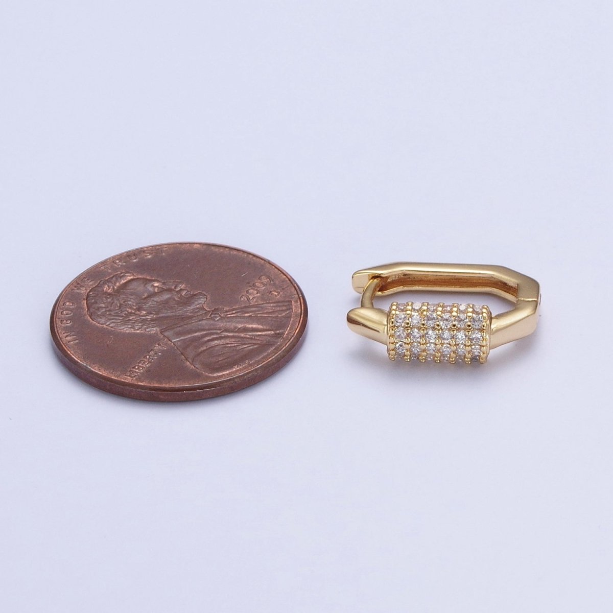 24K Gold Filled Micro Pave Long Oval Hexagonal Huggie Hoop T-033