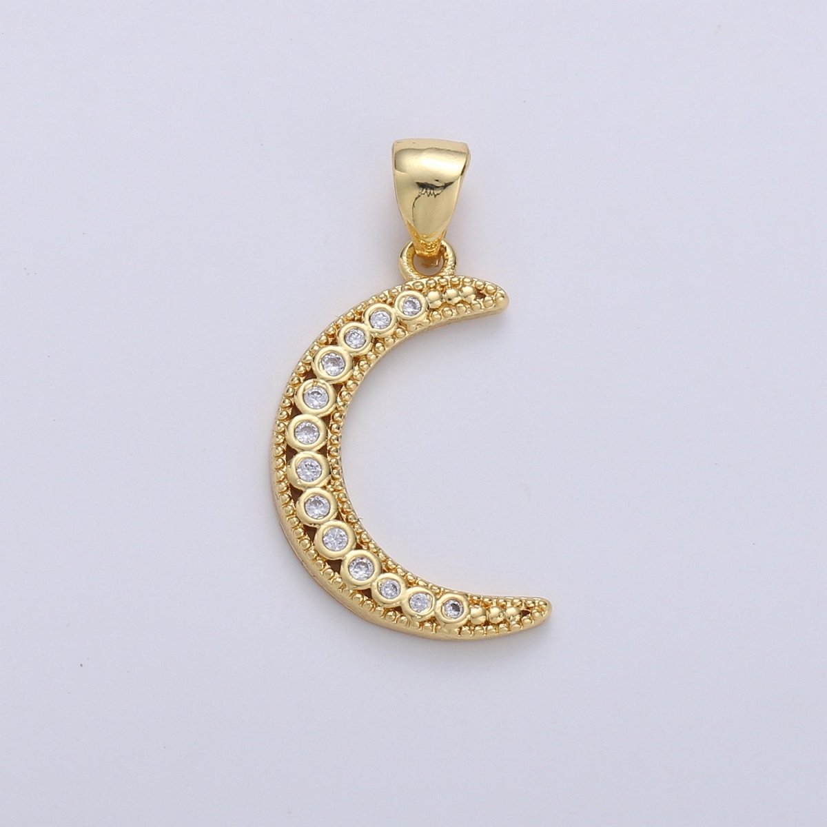 24k Gold Filled Micro Pave Moon Charm, Cubic Zirconia Crescent Moon Pendant Charm, Gold Filled Charm, For DIY Jewelry D-252