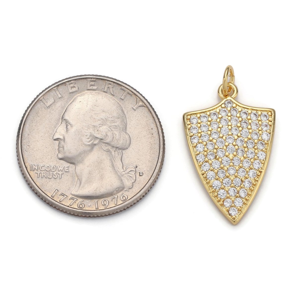 24k Gold Filled Micro Pave Shield Charm, Cubic Zirconia Shield Pendant Charm, Gold Filled Charm, For DIY Jewelry | D-033