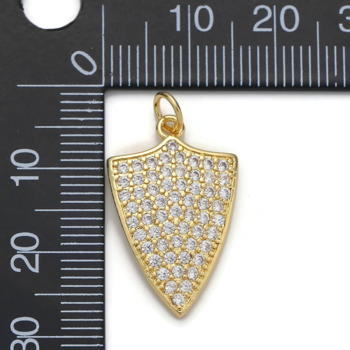 24k Gold Filled Micro Pave Shield Charm, Cubic Zirconia Shield Pendant Charm, Gold Filled Charm, For DIY Jewelry | D-033