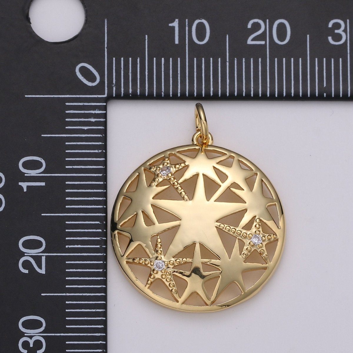 24k Gold Filled Micro Pave Star Charm, Cubic Zirconia Medallion Pendant Charm, Gold Filled Charm, For DIY Jewelry D-437