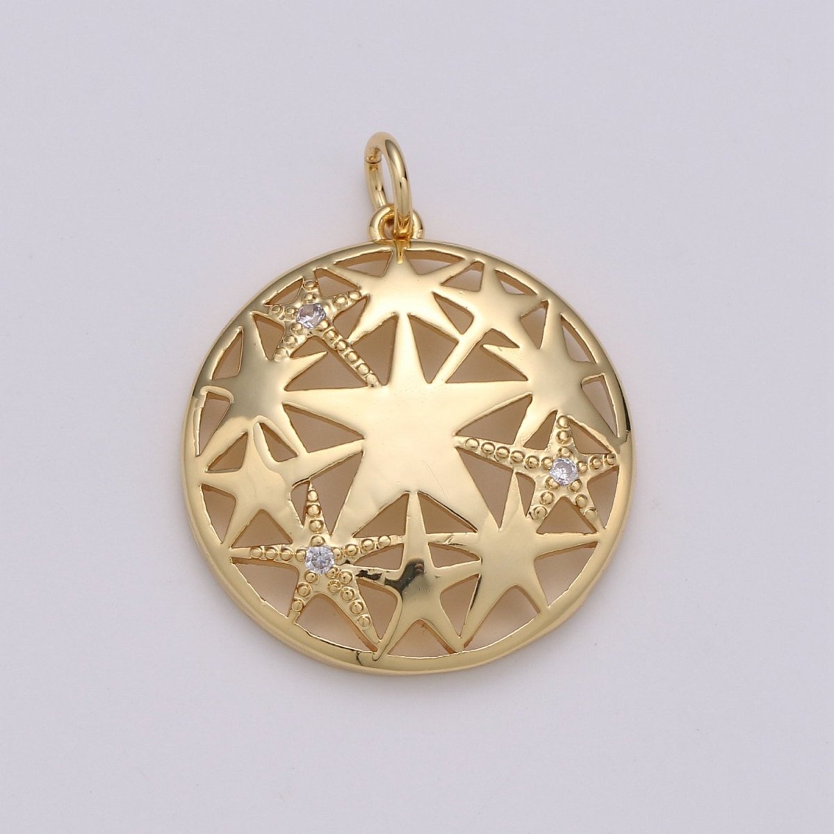 24k Gold Filled Micro Pave Star Charm, Cubic Zirconia Medallion Pendant Charm, Gold Filled Charm, For DIY Jewelry D-437