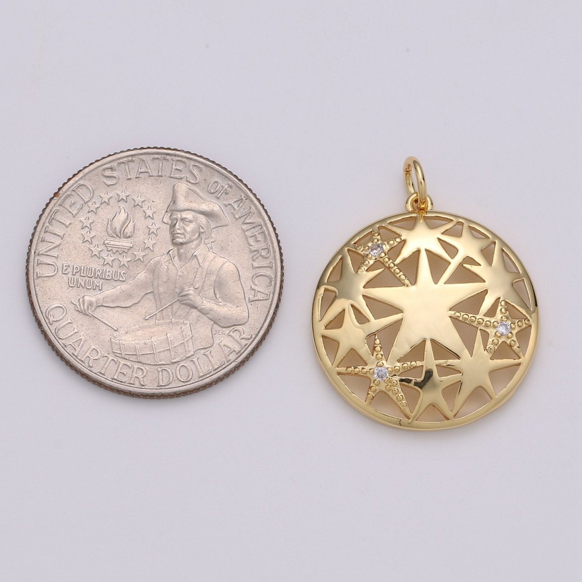 24k Gold Filled Micro Pave Star Charm, Cubic Zirconia Medallion Pendant Charm, Gold Filled Charm, For DIY Jewelry D-437