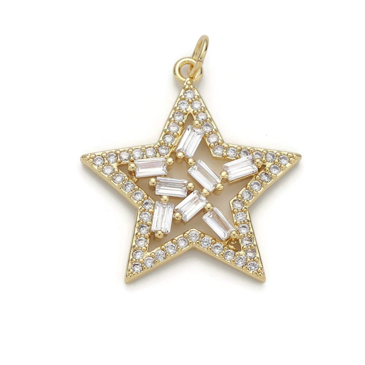 24k Gold Filled Micro Pave Star Charm, Cubic Zirconia Star Pendant Charm, Gold Filled Charm, For DIY Jewelry D-041